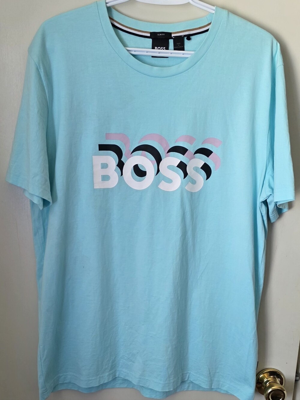 Boss Aqua Short-Sleeve Logo Tee with Pink & Black Accents